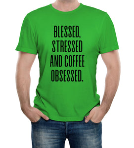 Reality Glitch Blessed, Stressed and Coffee Obsessed Mens T-Shirt