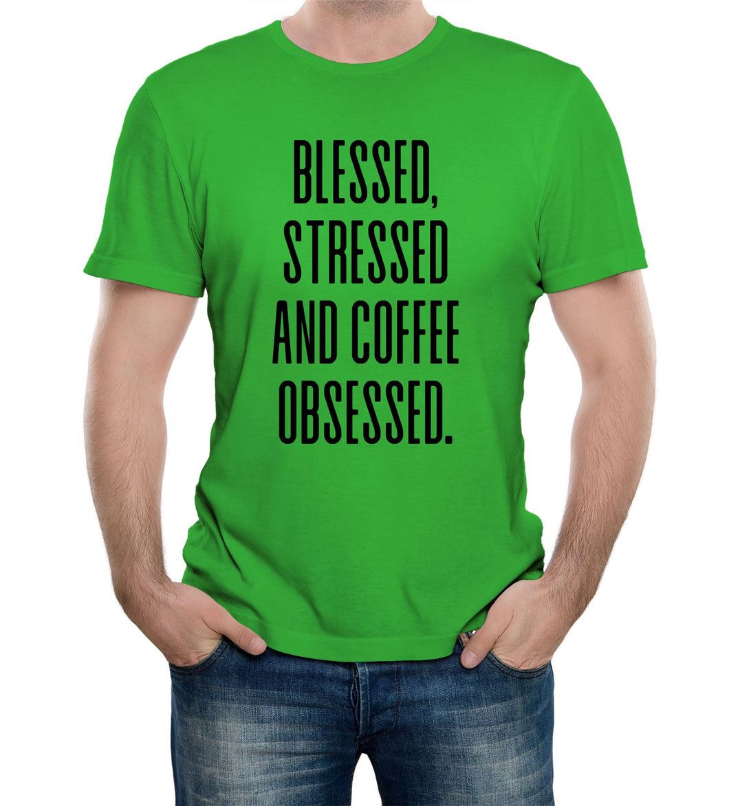 Reality Glitch Blessed, Stressed and Coffee Obsessed Mens T-Shirt