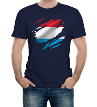 Reality Glitch Torn Luxembourg Flag Mens T-Shirt