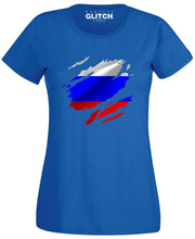 Reality Glitch Torn Russia Flag Womens T-Shirt
