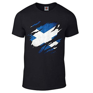 Men's Navy Blue T-Shirt With a Torn Scotland flag Printed Design