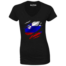 Reality Glitch Torn Slovenia Flag Womens T-Shirt - V-Neck