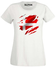 Reality Glitch Torn Denmark Flag Womens T-Shirt