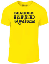 Men's Yellow T-Shirt With a Bearded, Inked & Awesome Slogan Printed Design