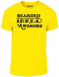 Men's Yellow T-Shirt With a Bearded, Inked & Awesome Slogan Printed Design