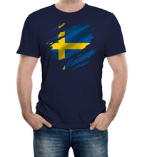 Reality Glitch Torn Sweden Flag Mens T-Shirt