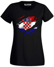 Reality Glitch Torn Croatia Flag Womens T-Shirt