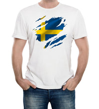 Reality Glitch Torn Sweden Flag Mens T-Shirt