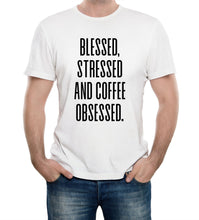 Reality Glitch Blessed, Stressed and Coffee Obsessed Mens T-Shirt