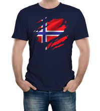 Reality Glitch Torn Norway Flag Mens T-Shirt