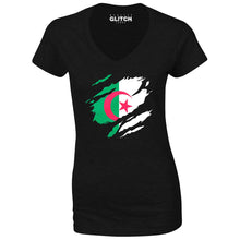 Reality Glitch Torn Algeria Flag Womens T-Shirt - V-Neck