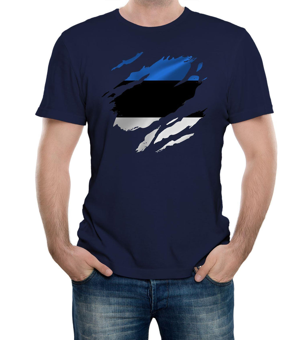 Reality Glitch Torn Estonia Flag Mens T-Shirt