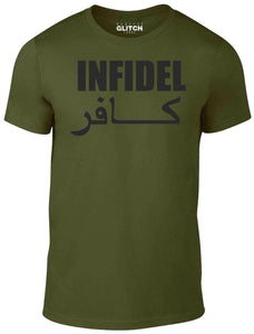 Men's Military Green T-Shirt With a Infidel slogan Printed Design