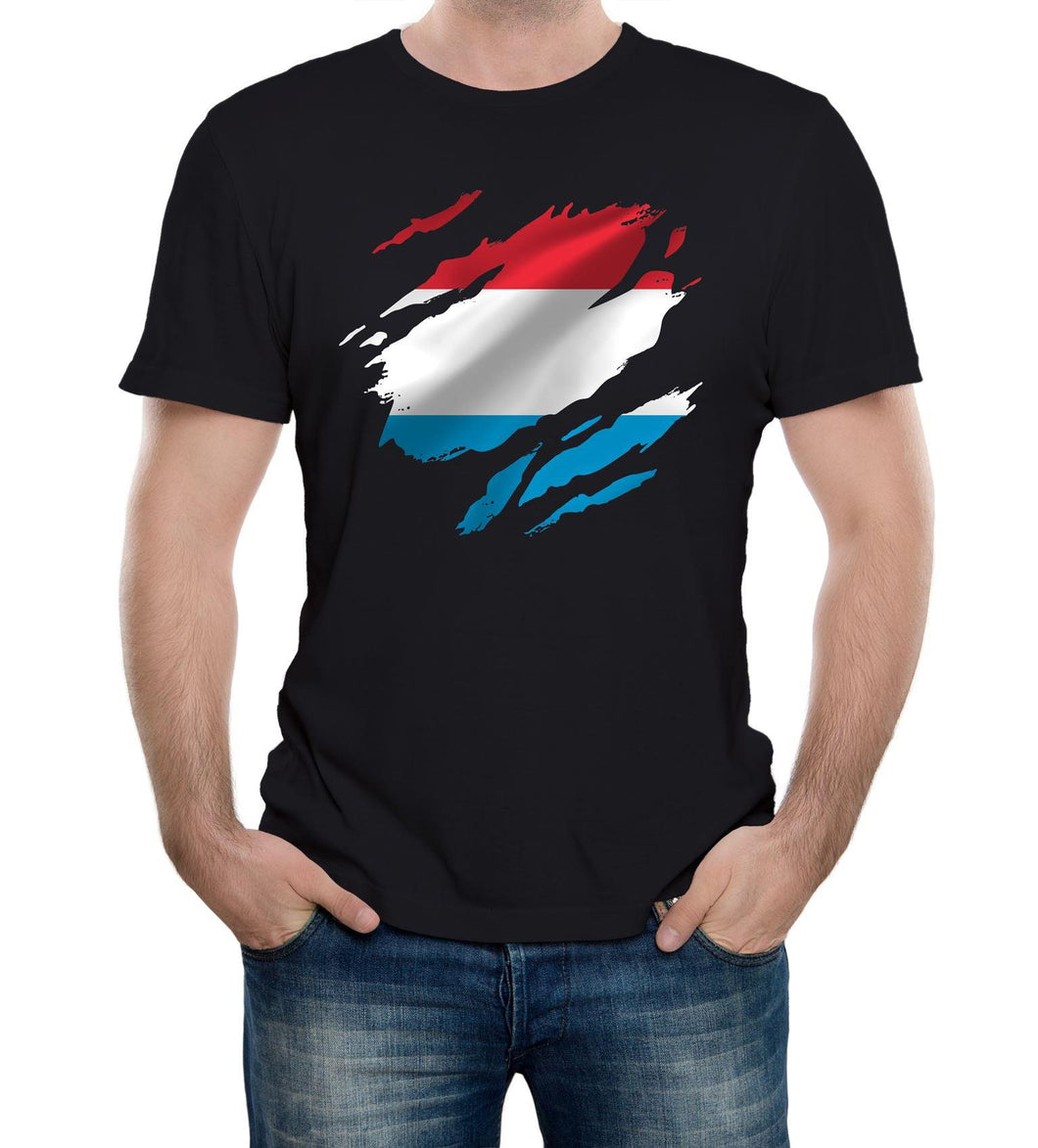 Reality Glitch Torn Luxembourg Flag Mens T-Shirt