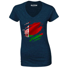 Reality Glitch Torn Belarus Flag Womens T-Shirt - V-Neck