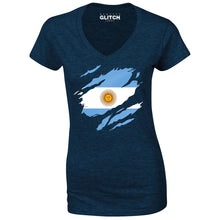 Reality Glitch Torn Argentina Flag Womens T-Shirt - V-Neck