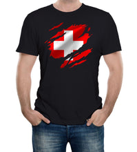 Reality Glitch Torn Switzerland Flag Mens T-Shirt