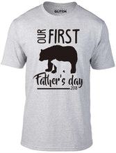 Men's Light Grey T-Shirt With a  First Fathers Day Bear Design  Printed Design