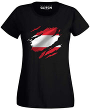 Reality Glitch Torn Austria Flag Womens T-Shirt