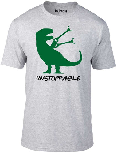 Men's Grey T-shirt With a T-Rex with grabbers Printed Design