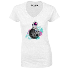 Reality Glitch Spaceman Moon Womens T-Shirt - V-Neck