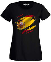 Reality Glitch Torn Spain Flag Womens T-Shirt