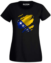 Reality Glitch Torn Bosnia Flag Womens T-Shirt