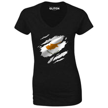 Reality Glitch Torn Cyprus Flag Womens T-Shirt - V-Neck