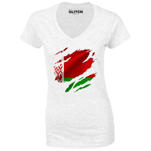 Reality Glitch Torn Belarus Flag Womens T-Shirt - V-Neck