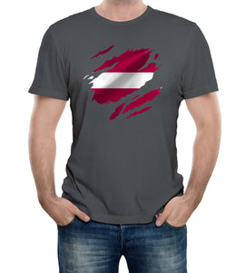 Reality Glitch Torn Latvia Flag Mens T-Shirt