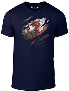 Men's Navy Blue T-Shirt With a Torn Wales flag Printed Design