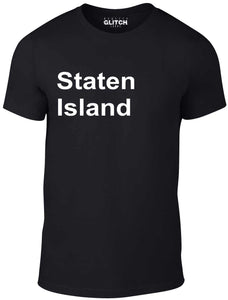 Men's Black T-shirt With a Staten Island white Printed Design