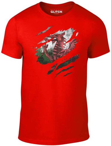 Men's White T-Shirt With a Torn Wales flag Printed Design