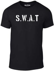 Men's Black T-Shirt With a  SWAT Team Printed Design