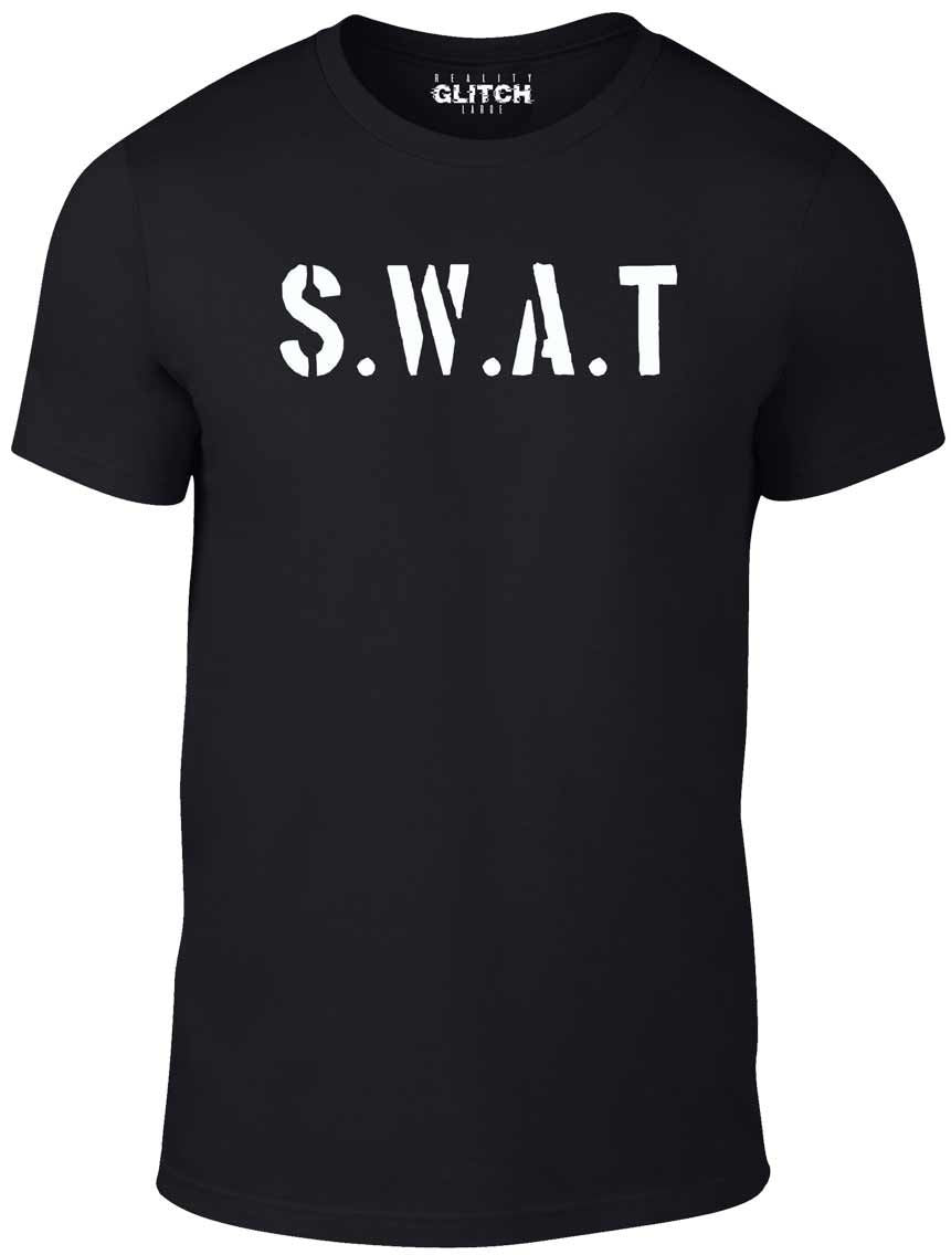 Men's Black T-Shirt With a  SWAT Team Printed Design