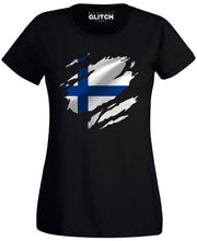 Reality Glitch Torn Finland Flag Womens T-Shirt