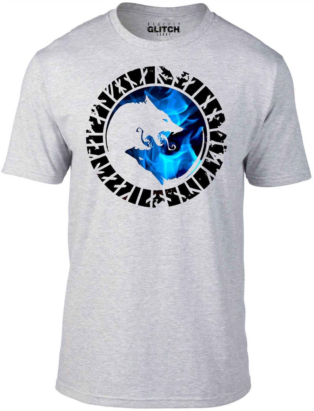 Men's Grey T-Shirt With a Blue Fire Wolf Printed Design