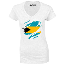 Reality Glitch Torn Bahamas Flag Womens T-Shirt - V-Neck
