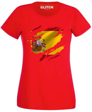 Reality Glitch Torn Spain Flag Womens T-Shirt