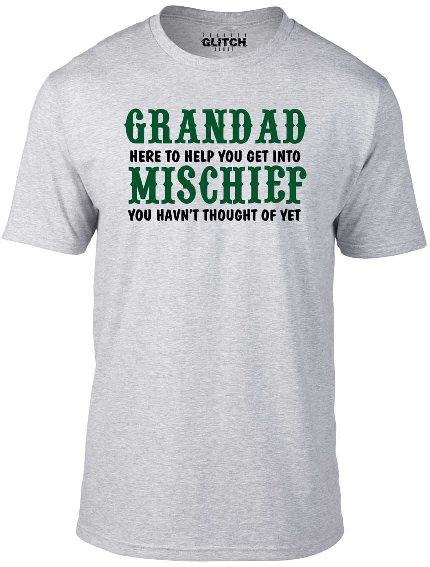 Men's Grey T-Shirt With a  Grandad Mischief funny slogan Printed Design