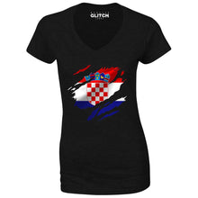 Reality Glitch Torn Croatia Flag Womens T-Shirt - V-Neck