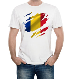 Reality Glitch Torn Romania Flag Mens T-Shirt