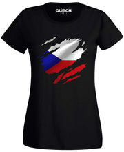 Reality Glitch Torn Czech Republic Flag Womens T-Shirt