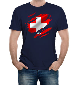 Reality Glitch Torn Switzerland Flag Mens T-Shirt