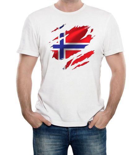 Reality Glitch Torn Norway Flag Mens T-Shirt