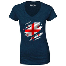 Reality Glitch Torn Georgia Flag Womens T-Shirt - V-Neck