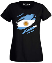 Reality Glitch Torn Argentina Flag Womens T-Shirt