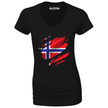 Reality Glitch Torn Norway Flag Womens T-Shirt - V-Neck
