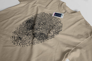 Men's Light Blue T-Shirt With a Alien's Face in the shape of a thumbprint printed design