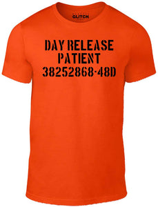 Men's Orange T-Shirt With a Day Release Patient Slogan Printed Design